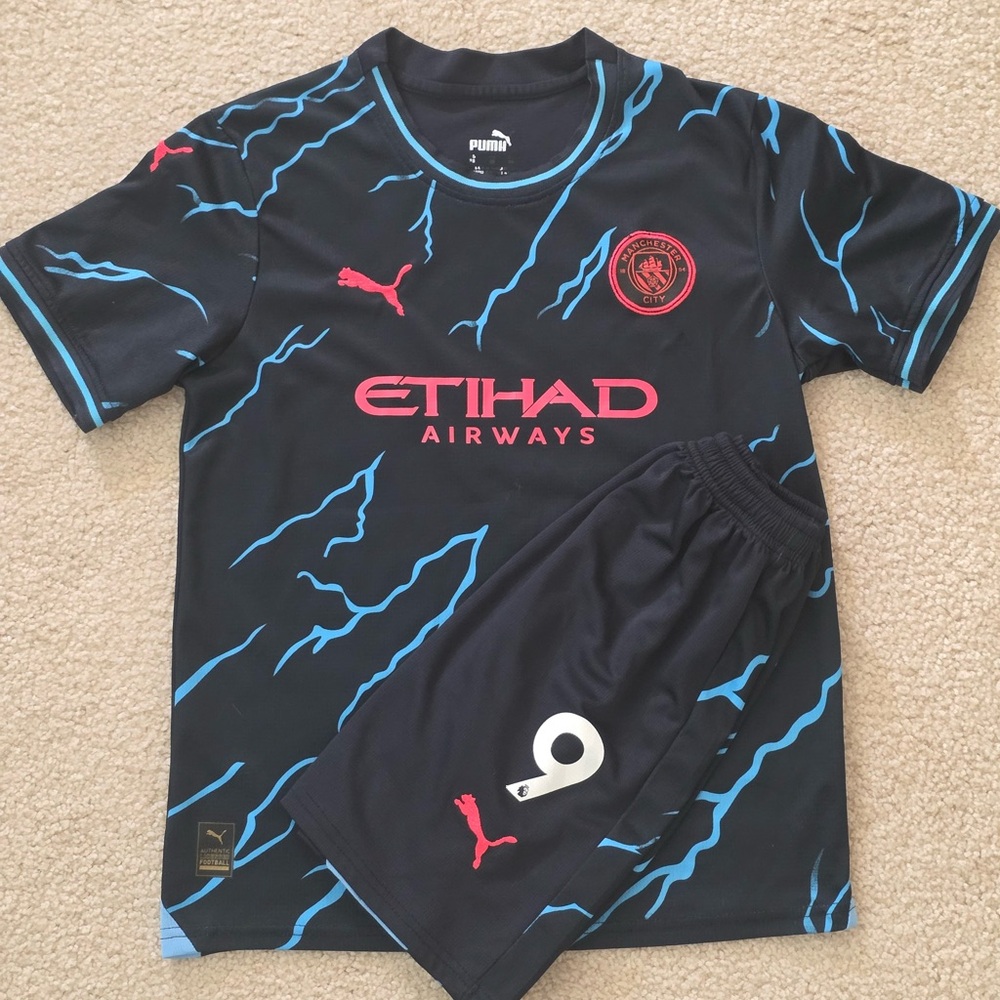 Manchester City Jersey Kids Black and blue #9 Haaland